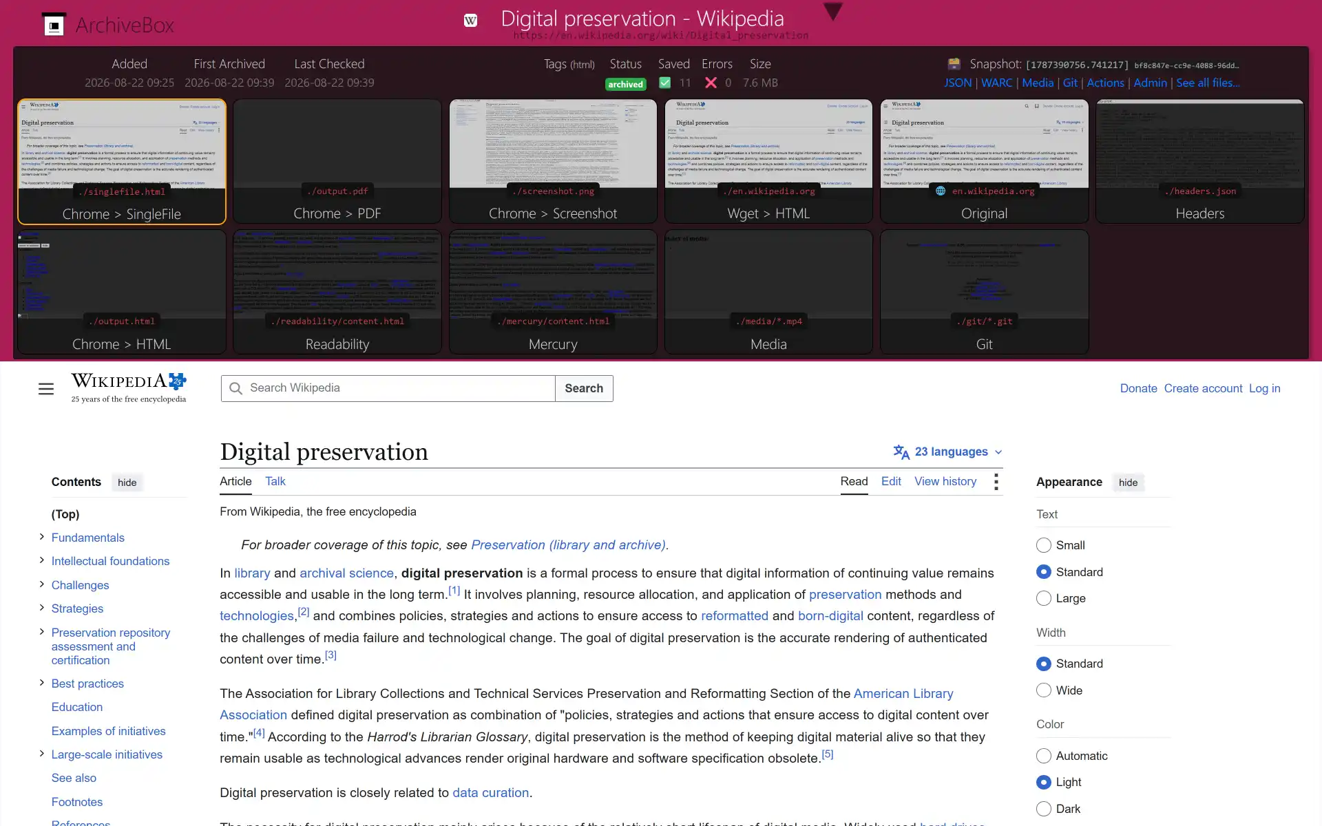 ArchiveBox, Screenshot 3