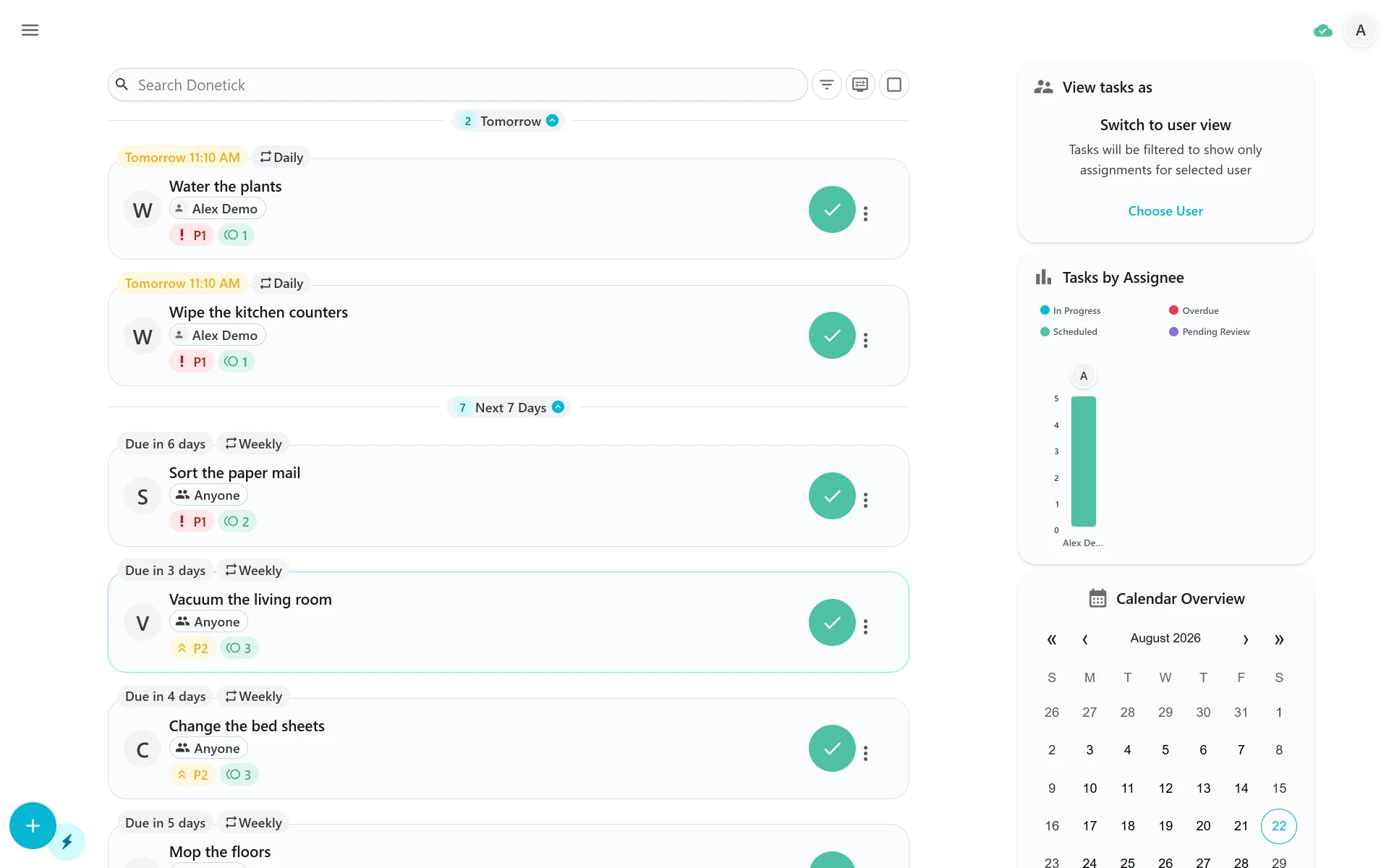 Donetick, Screenshot 1