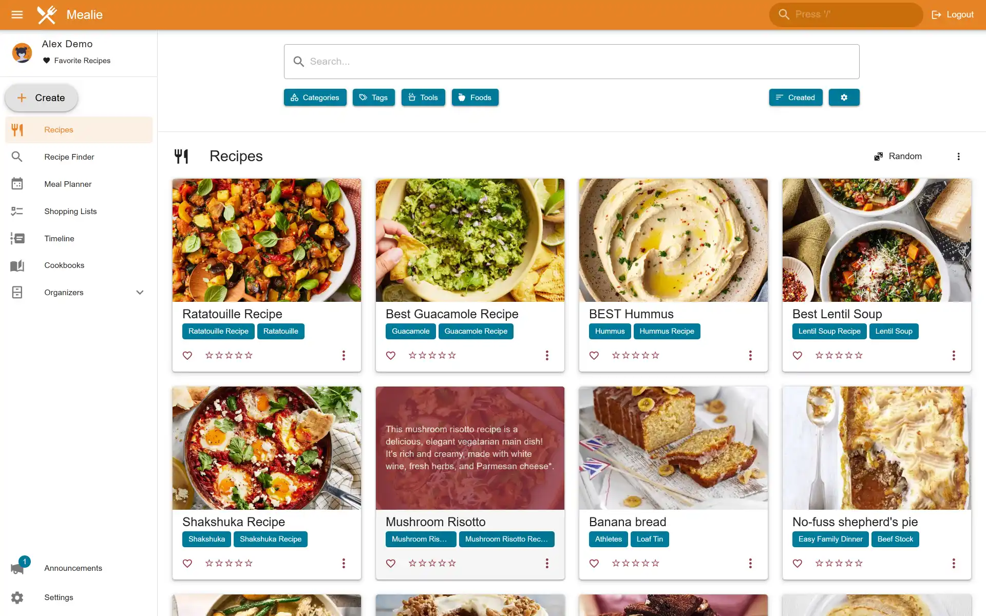 Mealie, Screenshot 1