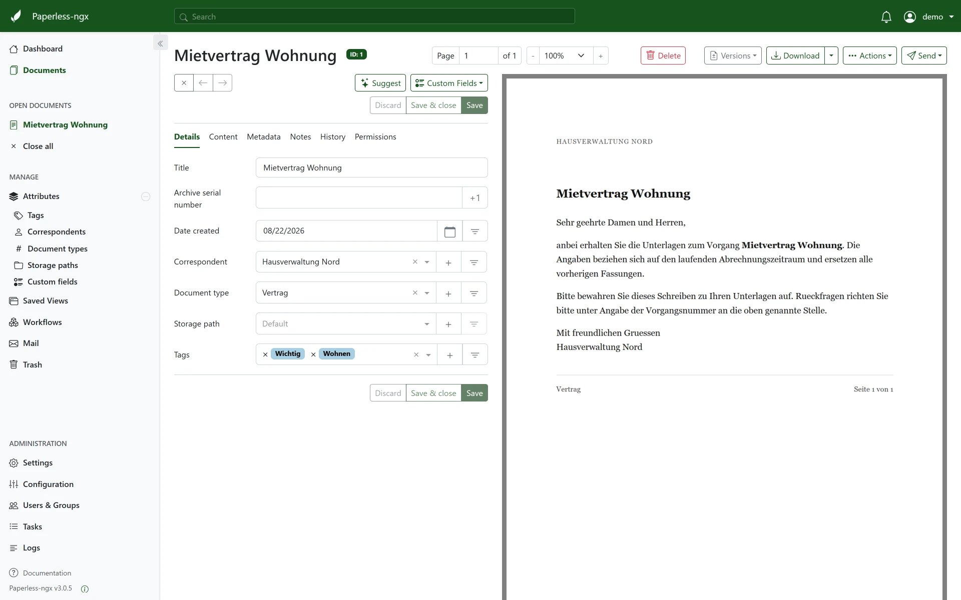Paperless-ngx, Screenshot 2